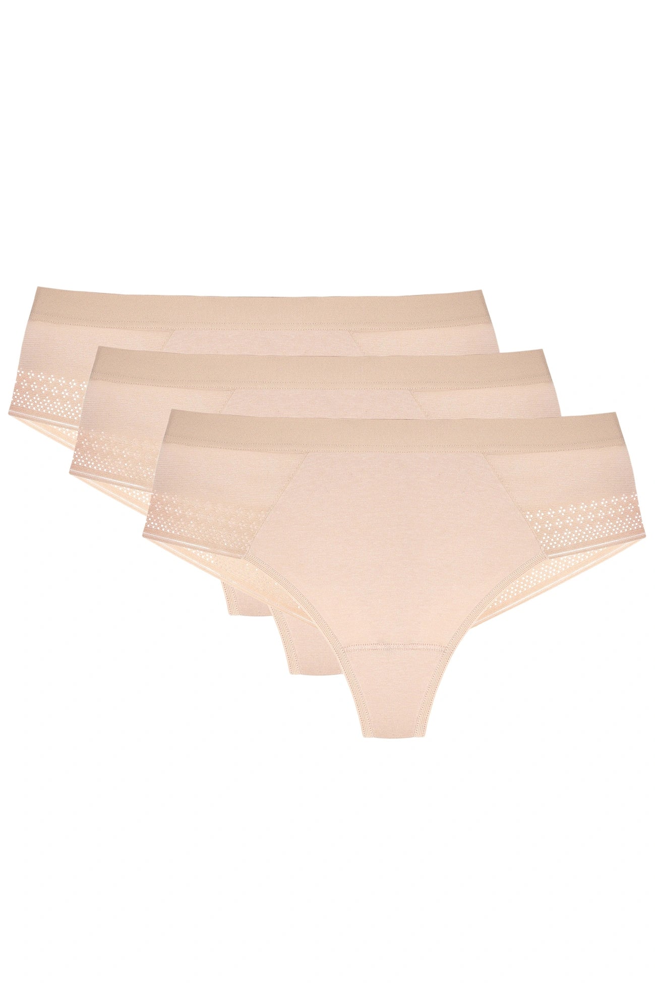 Olga Cotton Thong with Lace (3-Pack - Beige) (Discount Group A) | Gorteks | MySalvio